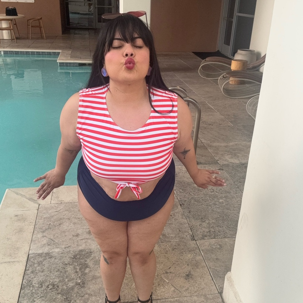 Striped Red Top Navy Bottom Two Piece